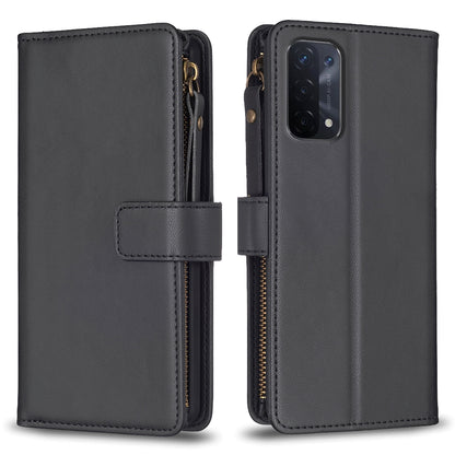 OPPO A54 5G Leather Flip Wallet Phone Case with 9 Card Slots, Zipper Compartment, and Adjustable Stand