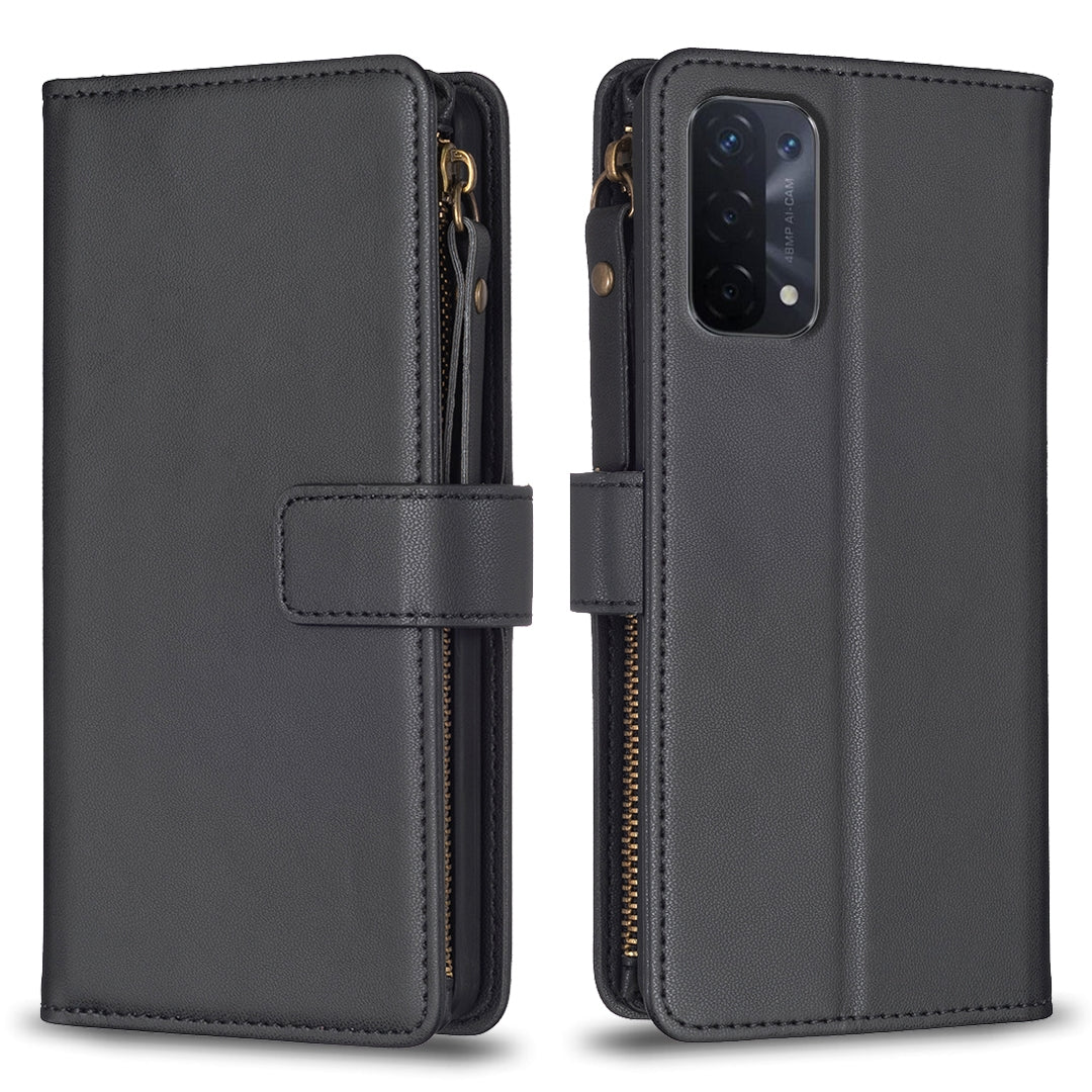 OPPO A93 5G Leather Flip Wallet Phone Case with 9 Card Slots, Zipper Compartment, and Adjustable Stand