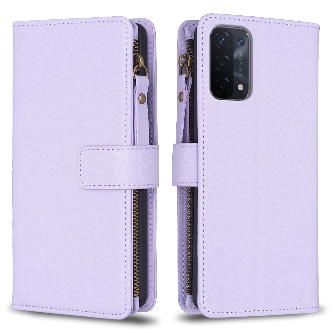 OPPO A93 5G Leather Flip Wallet Phone Case with 9 Card Slots, Zipper Compartment, and Adjustable Stand