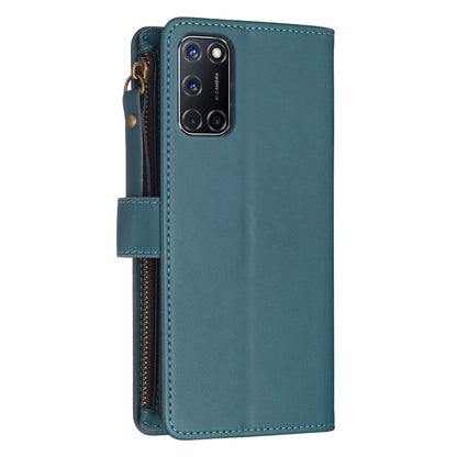 OPPO A92 Leather Flip Wallet Phone Case with 9 Card Slots, Zipper Compartment, and Adjustable Stand