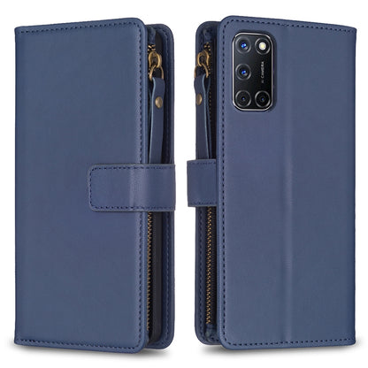 OPPO A92 Leather Flip Wallet Phone Case with 9 Card Slots, Zipper Compartment, and Adjustable Stand