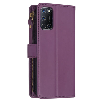 OPPO A52 Leather Flip Wallet Phone Case with 9 Card Slots, Zipper Compartment, and Adjustable Stand