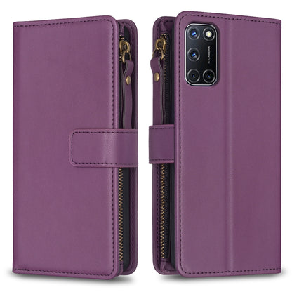 OPPO A72 Leather Flip Wallet Phone Case with 9 Card Slots, Zipper Compartment, and Adjustable Stand
