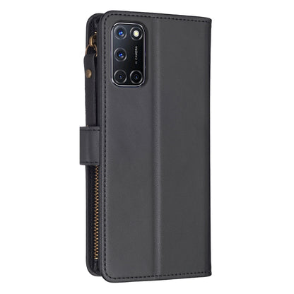 OPPO A52 Leather Flip Wallet Phone Case with 9 Card Slots, Zipper Compartment, and Adjustable Stand