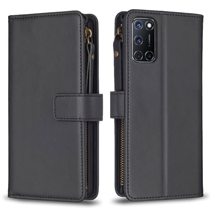OPPO A72 Leather Flip Wallet Phone Case with 9 Card Slots, Zipper Compartment, and Adjustable Stand