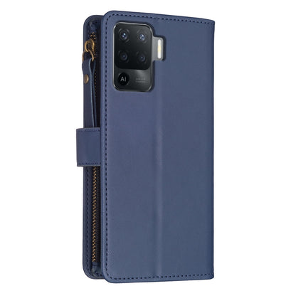 OPPO Reno5 F Leather Flip Wallet Phone Case with 9 Card Slots, Zipper Compartment, and Adjustable Stand