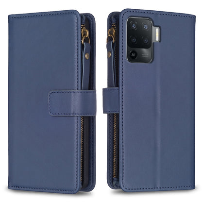 OPPO F19 Pro Leather Flip Wallet Phone Case with 9 Card Slots, Zipper Compartment, and Adjustable Stand