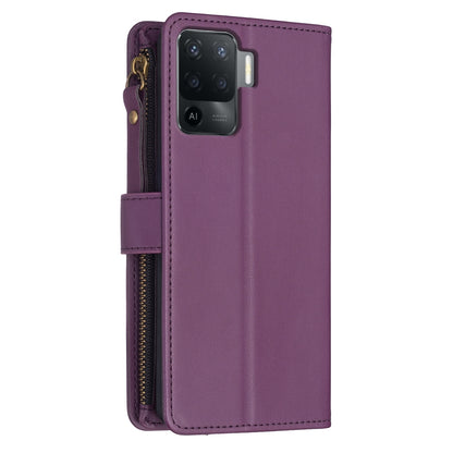 OPPO F19 Pro Leather Flip Wallet Phone Case with 9 Card Slots, Zipper Compartment, and Adjustable Stand