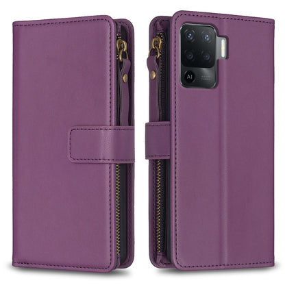 OPPO F19 Pro Leather Flip Wallet Phone Case with 9 Card Slots, Zipper Compartment, and Adjustable Stand