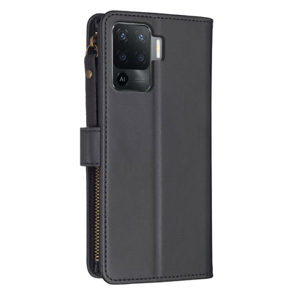 OPPO F19 Pro Leather Flip Wallet Phone Case with 9 Card Slots, Zipper Compartment, and Adjustable Stand