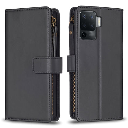 OPPO F19 Pro Leather Flip Wallet Phone Case with 9 Card Slots, Zipper Compartment, and Adjustable Stand