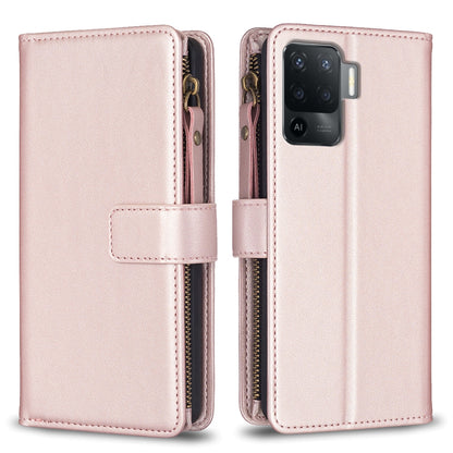 OPPO Reno5 F Leather Flip Wallet Phone Case with 9 Card Slots, Zipper Compartment, and Adjustable Stand