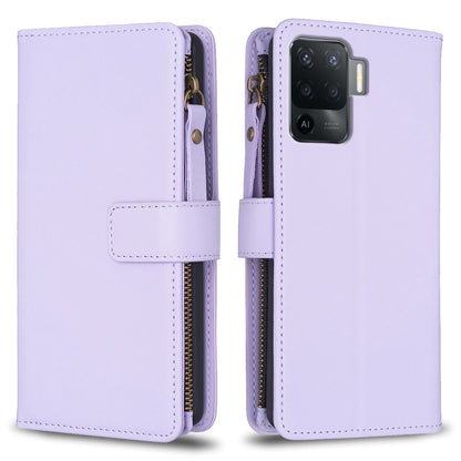OPPO A94 4G Leather Flip Wallet Phone Case with 9 Card Slots, Zipper Compartment, and Adjustable Stand