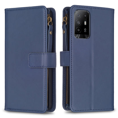 OPPO Reno5 Z 5G Leather Flip Wallet Phone Case with 9 Card Slots, Zipper Compartment, and Adjustable Stand