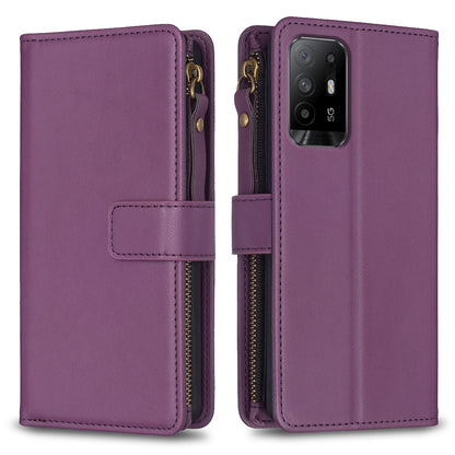 OPPO Reno5 Z 5G Leather Flip Wallet Phone Case with 9 Card Slots, Zipper Compartment, and Adjustable Stand