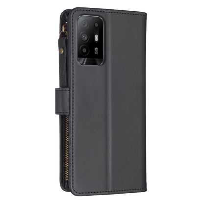 OPPO A94 5G Leather Flip Wallet Phone Case with 9 Card Slots, Zipper Compartment, and Adjustable Stand