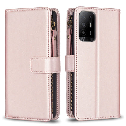 OPPO F19 Pro+ Leather Flip Wallet Phone Case with 9 Card Slots, Zipper Compartment, and Adjustable Stand