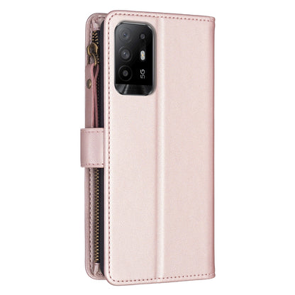 OPPO A94 5G Leather Flip Wallet Phone Case with 9 Card Slots, Zipper Compartment, and Adjustable Stand
