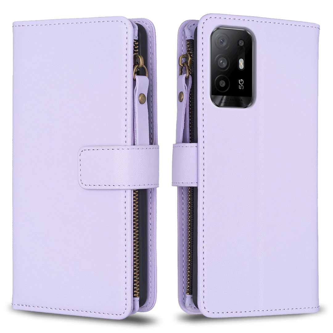 OPPO Reno5 Z 5G Leather Flip Wallet Phone Case with 9 Card Slots, Zipper Compartment, and Adjustable Stand