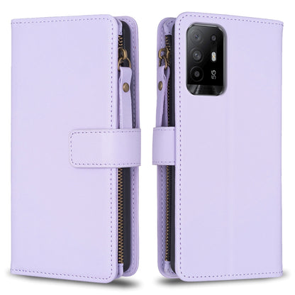 OPPO Reno5 Z 5G Leather Flip Wallet Phone Case with 9 Card Slots, Zipper Compartment, and Adjustable Stand
