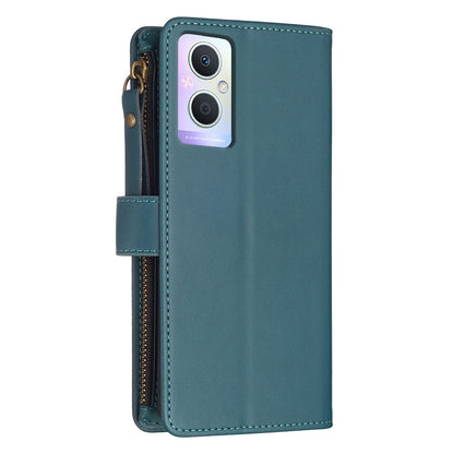 OPPO A96 5G Leather Flip Wallet Phone Case with 9 Card Slots, Zipper Compartment, and Adjustable Stand