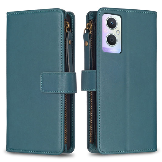OPPO Reno7 Z Leather Flip Wallet Phone Case with 9 Card Slots, Zipper Compartment, and Adjustable Stand