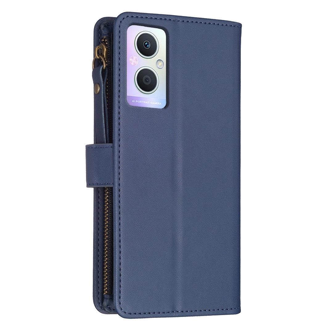 OPPO Reno7 Z Leather Flip Wallet Phone Case with 9 Card Slots, Zipper Compartment, and Adjustable Stand