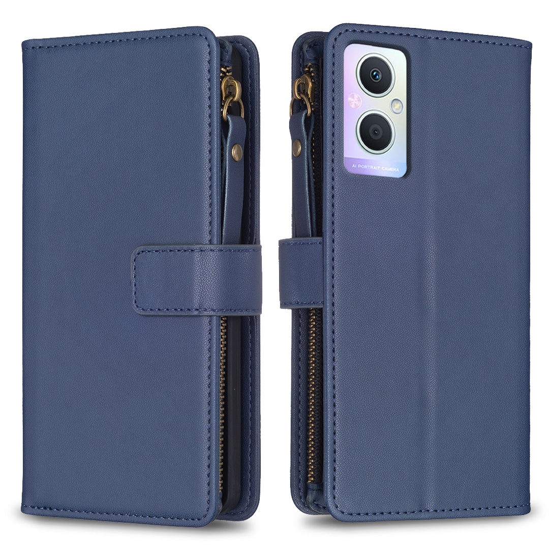 OPPO Reno7 Z Leather Flip Wallet Phone Case with 9 Card Slots, Zipper Compartment, and Adjustable Stand
