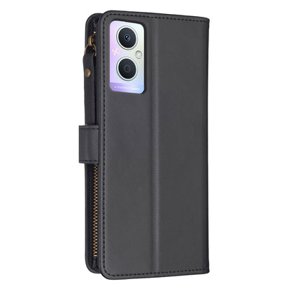 OPPO A96 5G Leather Flip Wallet Phone Case with 9 Card Slots, Zipper Compartment, and Adjustable Stand