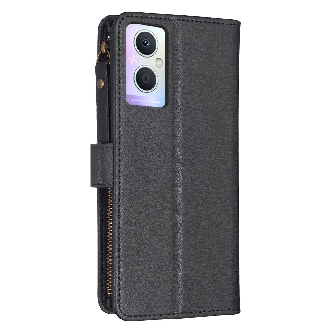 OPPO Reno7 Z Leather Flip Wallet Phone Case with 9 Card Slots, Zipper Compartment, and Adjustable Stand