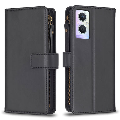 OPPO Reno7 Z Leather Flip Wallet Phone Case with 9 Card Slots, Zipper Compartment, and Adjustable Stand