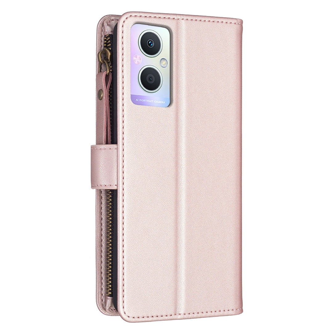 OPPO Reno7 Z Leather Flip Wallet Phone Case with 9 Card Slots, Zipper Compartment, and Adjustable Stand