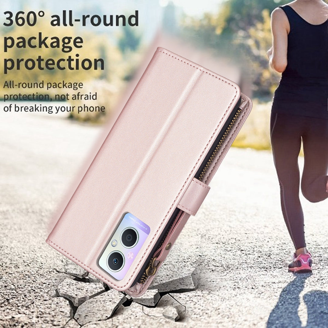 OPPO Reno7 Z Leather Flip Wallet Phone Case with 9 Card Slots, Zipper Compartment, and Adjustable Stand