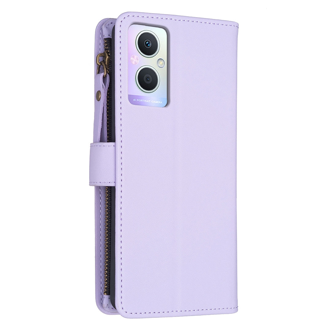 OPPO Reno7 Z Leather Flip Wallet Phone Case with 9 Card Slots, Zipper Compartment, and Adjustable Stand