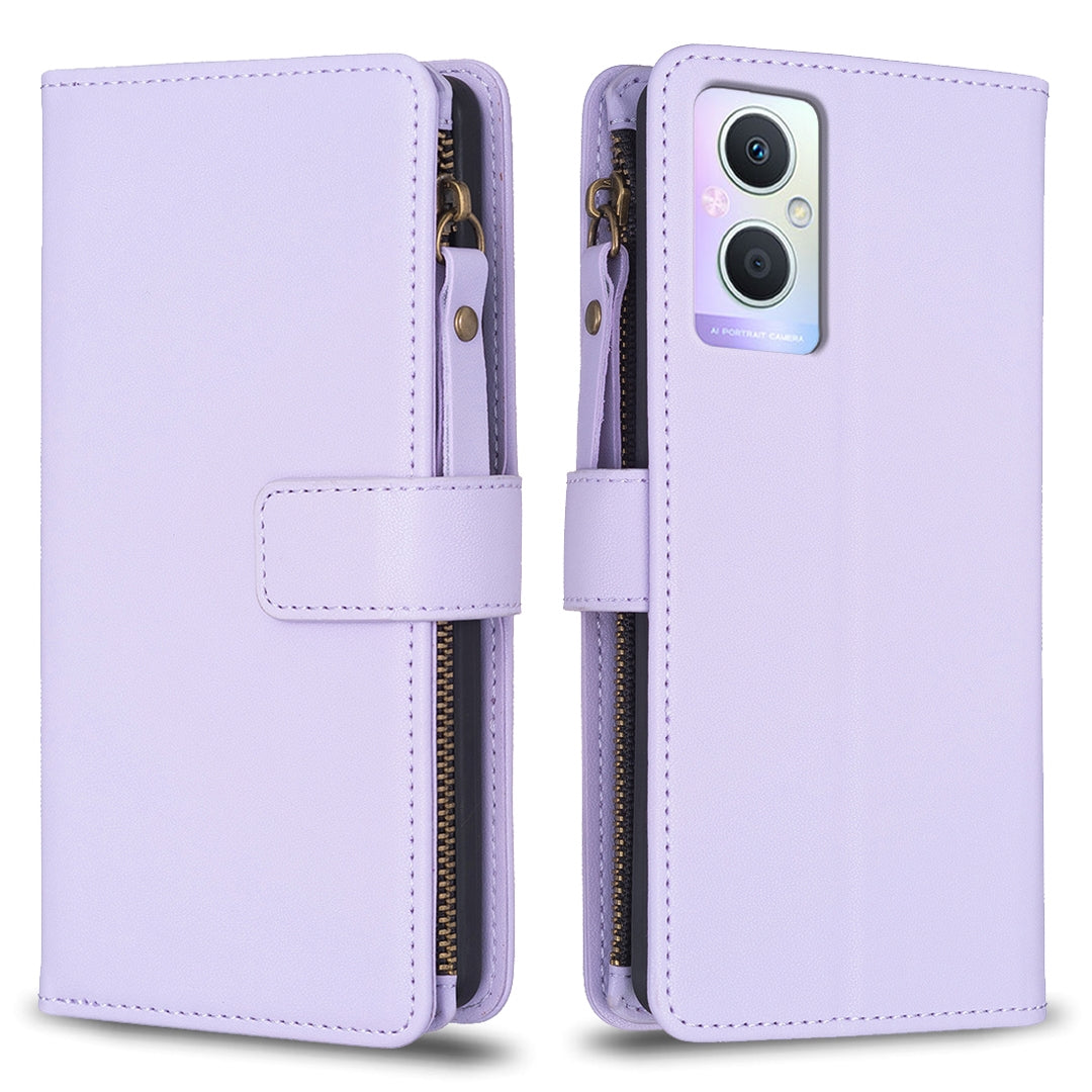 OPPO Reno7 Z Leather Flip Wallet Phone Case with 9 Card Slots, Zipper Compartment, and Adjustable Stand