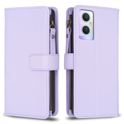 OPPO Reno7 Z Leather Flip Wallet Phone Case with 9 Card Slots, Zipper Compartment, and Adjustable Stand