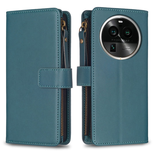 OPPO Find X6 Pro Leather Flip Wallet Phone Case with 9 Card Slots, Zipper Compartment, and Adjustable Stand