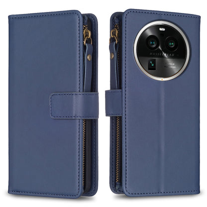 OPPO Find X6 Pro Leather Flip Wallet Phone Case with 9 Card Slots, Zipper Compartment, and Adjustable Stand