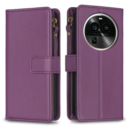 OPPO Find X6 Pro Leather Flip Wallet Phone Case with 9 Card Slots, Zipper Compartment, and Adjustable Stand