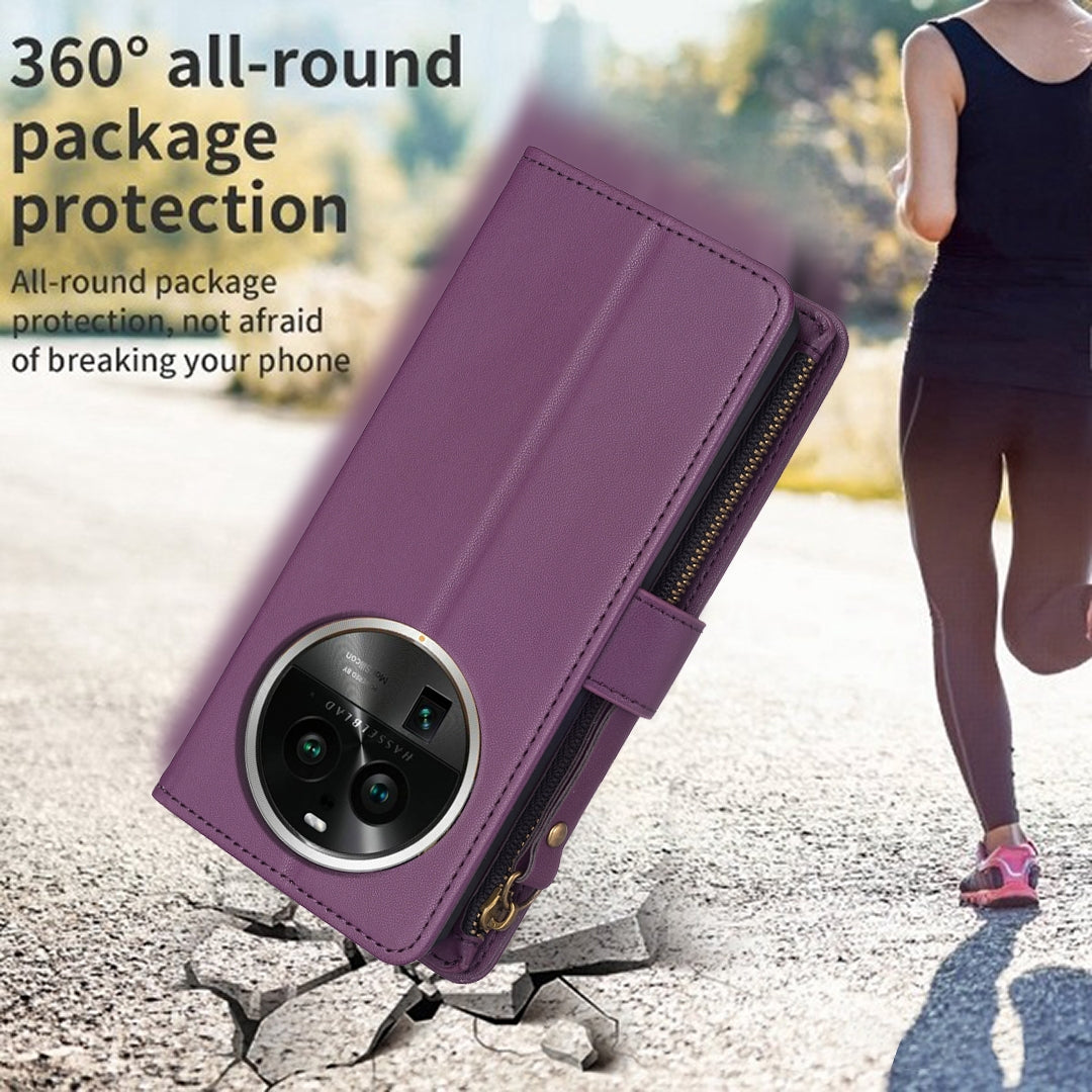 OPPO Find X6 Pro Leather Flip Wallet Phone Case with 9 Card Slots, Zipper Compartment, and Adjustable Stand