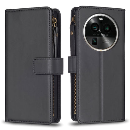 OPPO Find X6 Pro Leather Flip Wallet Phone Case with 9 Card Slots, Zipper Compartment, and Adjustable Stand