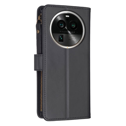 OPPO Find X6 Pro Leather Flip Wallet Phone Case with 9 Card Slots, Zipper Compartment, and Adjustable Stand