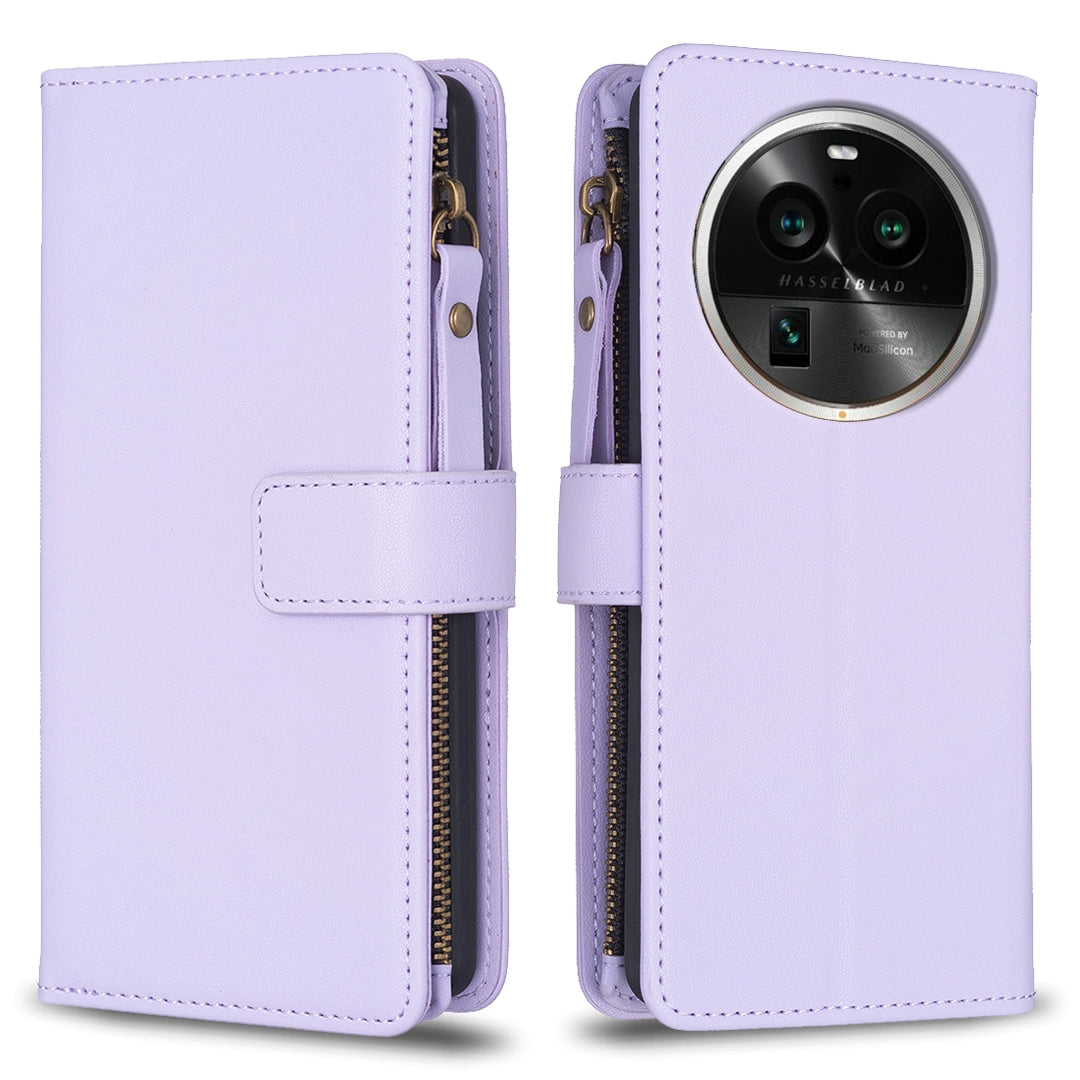 OPPO Find X6 Pro Leather Flip Wallet Phone Case with 9 Card Slots, Zipper Compartment, and Adjustable Stand