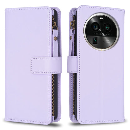 OPPO Find X6 Pro Leather Flip Wallet Phone Case with 9 Card Slots, Zipper Compartment, and Adjustable Stand