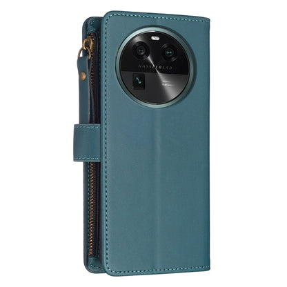 OPPO Find X6 Leather Flip Wallet Phone Case with 9 Card Slots, Zipper Compartment, and Adjustable Stand