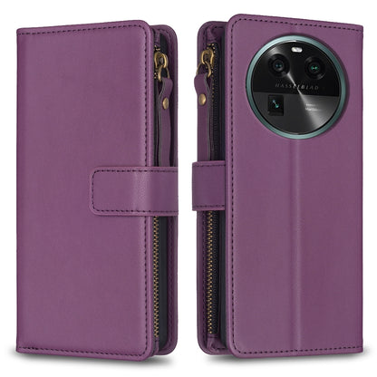 OPPO Find X6 Leather Flip Wallet Phone Case with 9 Card Slots, Zipper Compartment, and Adjustable Stand