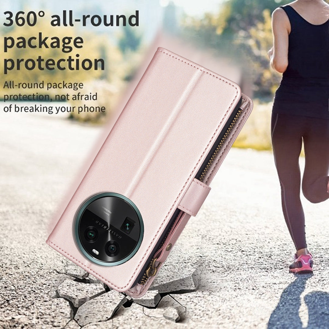 OPPO Find X6 Leather Flip Wallet Phone Case with 9 Card Slots, Zipper Compartment, and Adjustable Stand