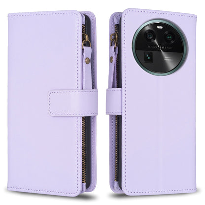 OPPO Find X6 Leather Flip Wallet Phone Case with 9 Card Slots, Zipper Compartment, and Adjustable Stand