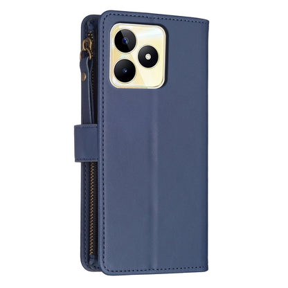 Realme C53 Leather Flip Wallet Phone Case with 9 Card Slots, Zipper Compartment, and Adjustable Stand