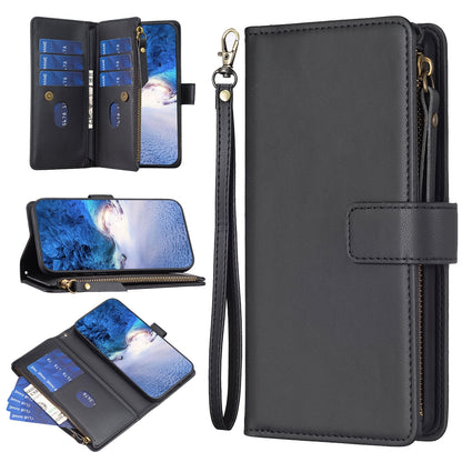 Realme C53 Leather Flip Wallet Phone Case with 9 Card Slots, Zipper Compartment, and Adjustable Stand
